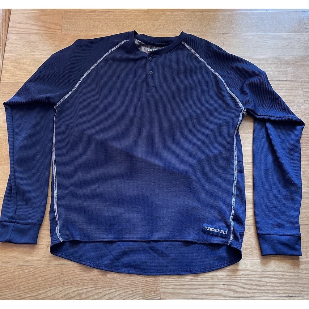 Realtree Shirt Mens L Blue Thermal Henley Long Sleeve Outdoor Hunting Casual